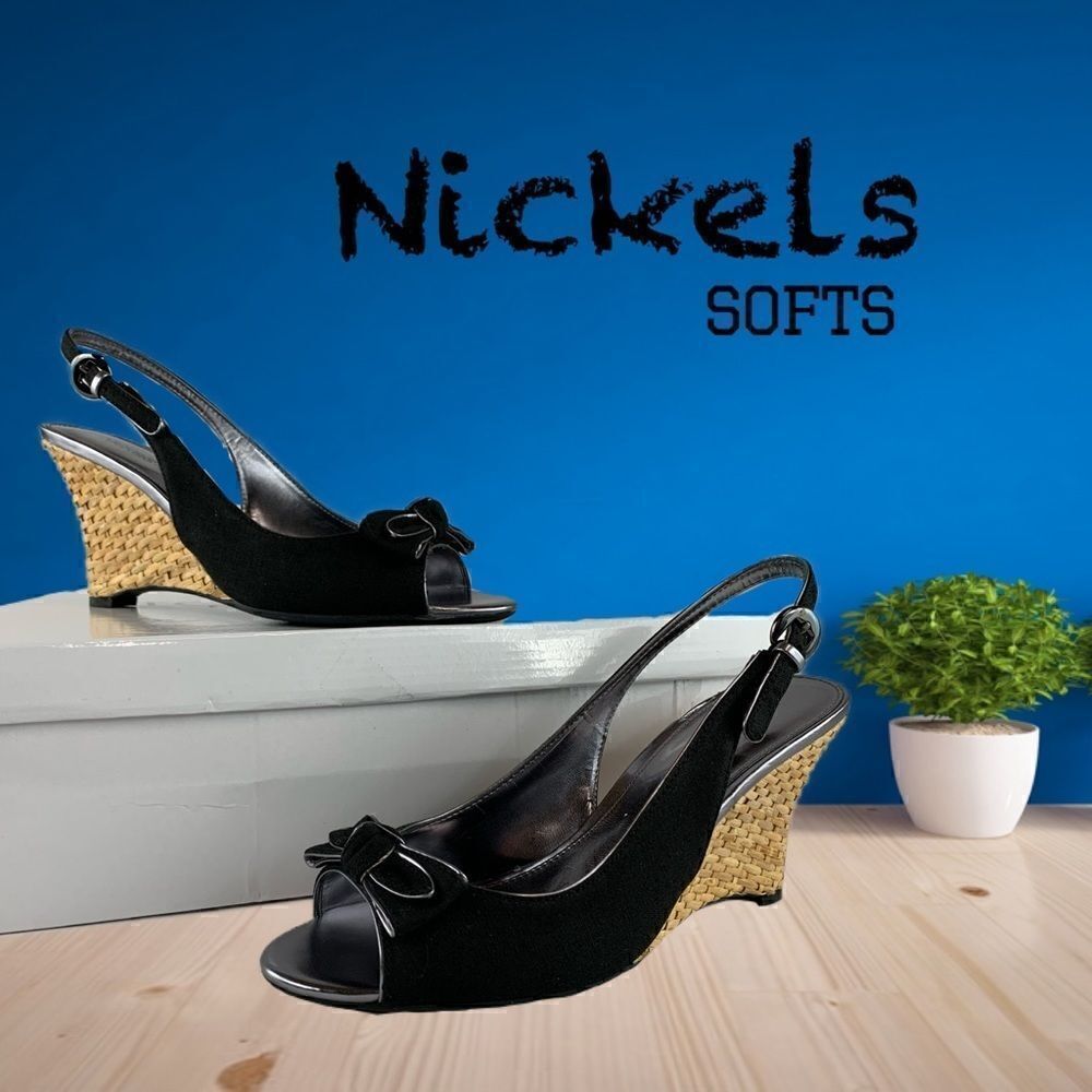 NICKELS SOFT Black sliver trim Slingback…
